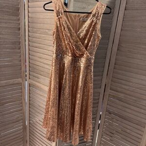 GRACE KARIN Rose Gold Sequin Dress Women's S V-Neck Sleeveless A-Line Party
